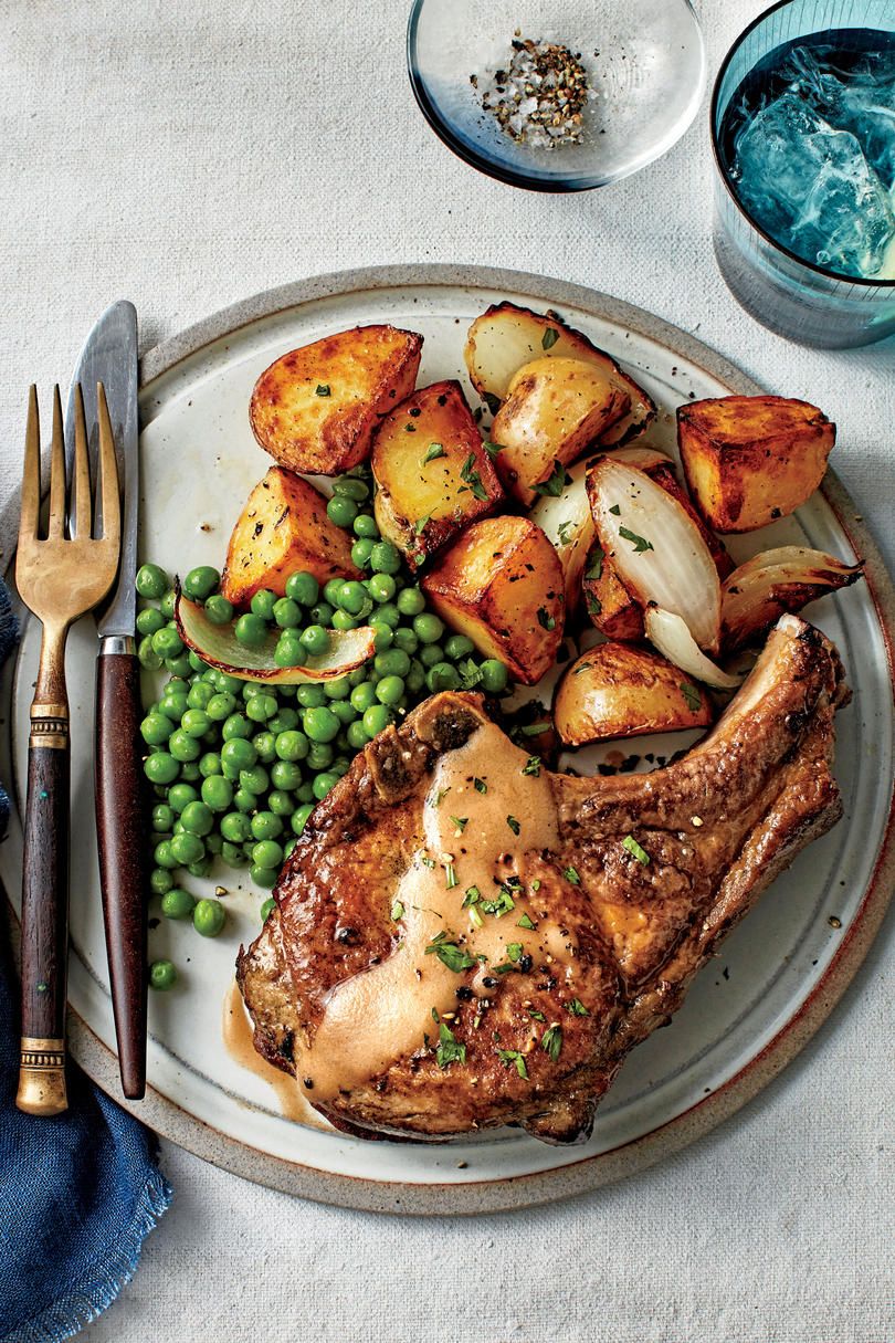 Fried Pork Chops with Potatoes and Peas Recipe